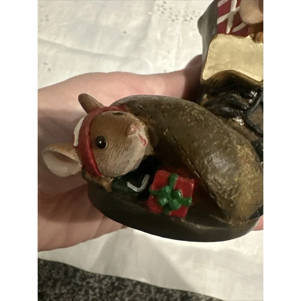 Christmas Mice Mouse in Old Boot‎ Tealight Candle Holder Yankee Candle Adorable